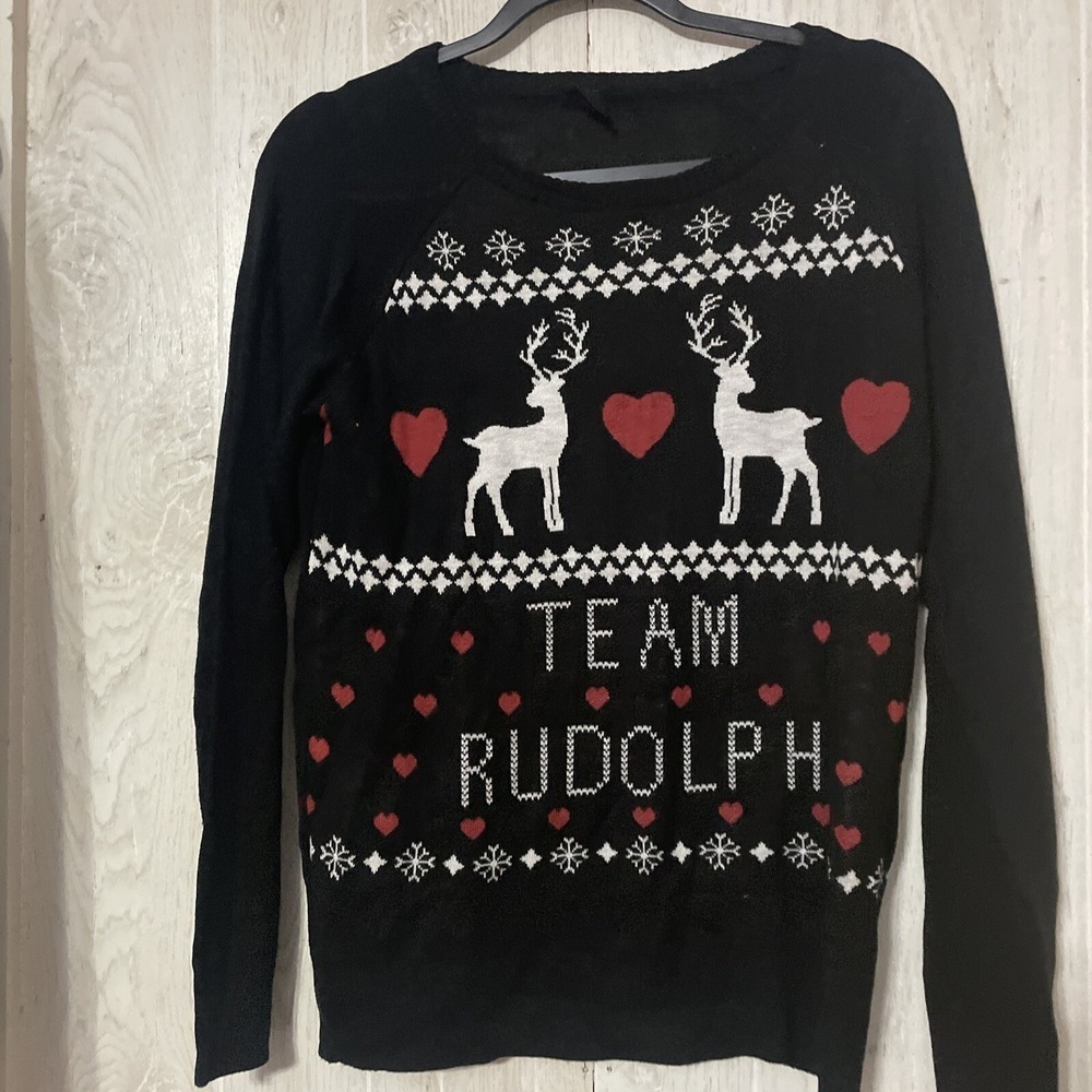 Team Rudolph Christmas Black Sweater‎ Size L